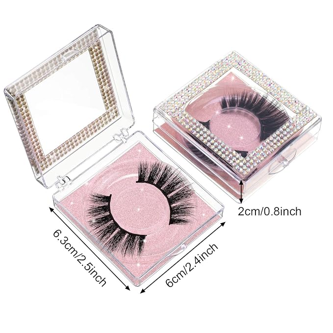 Blulu 12 Pcs Lash Boxes Packaging Empty Bulk Square Glitter 3D False Eyelash Cluster Box Storage Case Rhinestone Lash Organizer Container with Glitter Paper Clear Tray for Women Cosmetic(Rose Gold)