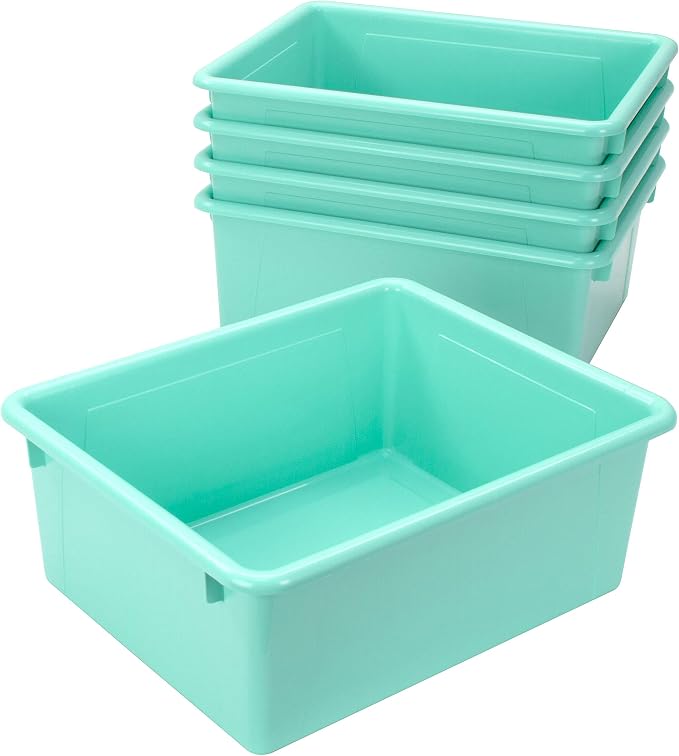 Storex Letter Size Deep Storage Tray – Organizer Bin for Classroom, Office and Home, Teal, 5-Pack (62529U05C)