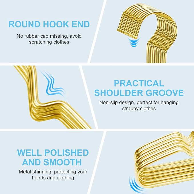 Gold Hangers Clothes 30 Pack Coat Hangers Non Slip Wire Hanger Clothing Heavy Duty Seropy Metal Hangers Space Saving Ultra Thin of Stainless Steel Hanger 16.5 Inch