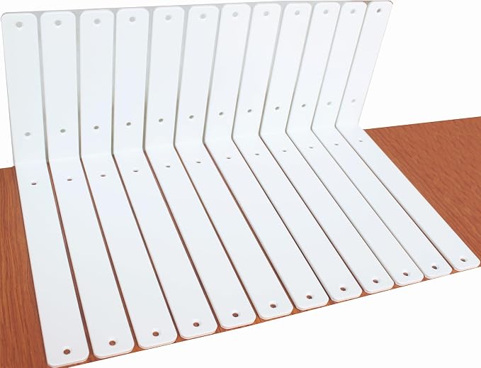 12 Pack - L 12" x H 8" x W1.5, 5mm Thick White L Shelf Bracket, Iron Shelf Brackets, Metal Shelf Brackets, Floating Shelf, Shelf Supports with Screws