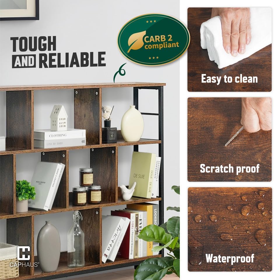 CAPHAUS 10 Cube Storage Organizer, 55” Wide 3 Tier White Industrial Open Shelf Bookcase, Display Shelf, Horizontal Books