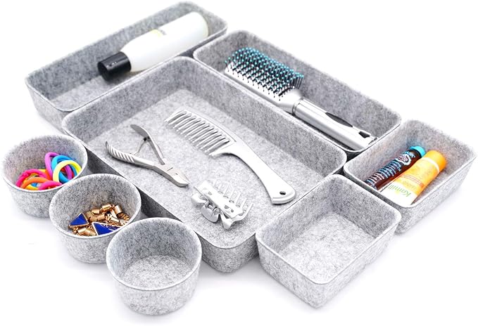 Welaxy 8-piece desk drawer organizer trays felt shallow bin for pens notes Jewlery Watches, home office dorm minimalist living gift solutions (Gray)