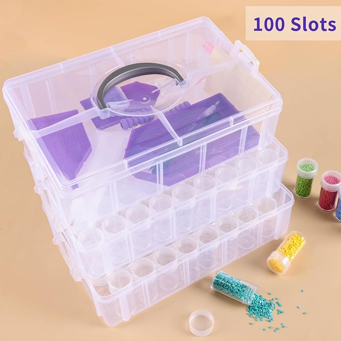 QUEFE Diamond Painting Storage Container 3 Tier 100 Slots Bead Organizer