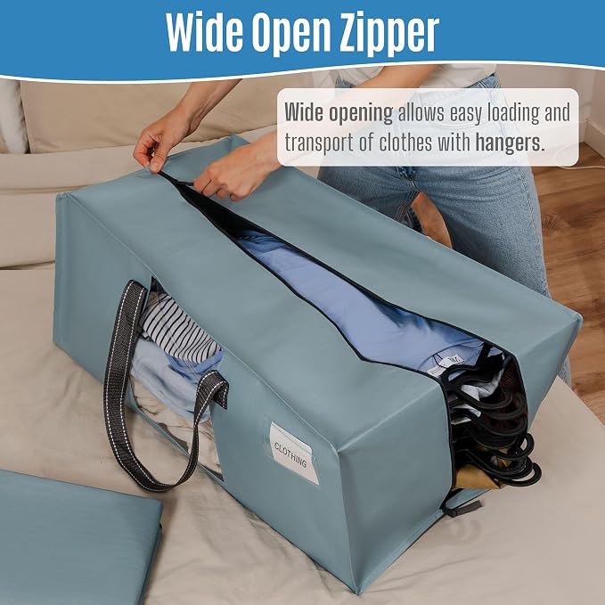 VENO 8 Pack Heavy Duty Moving Bags, Packing Bags with Clear Window, Alternative to Moving Boxes, Storage Bins for Clothes, Blankets, Comforters, College Dorm Essentials (Light Blue Matte, 8 Pack)
