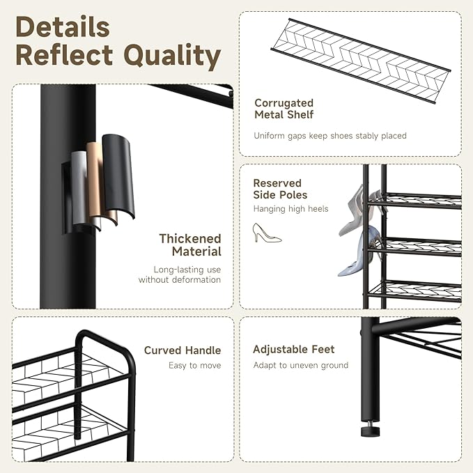 Shoe Rack,Long Shoe Organizer for Closet,Wide Shoe Storage for Entryway, 3 Tier Sturdy Metal Free Standing Shoe Shelf