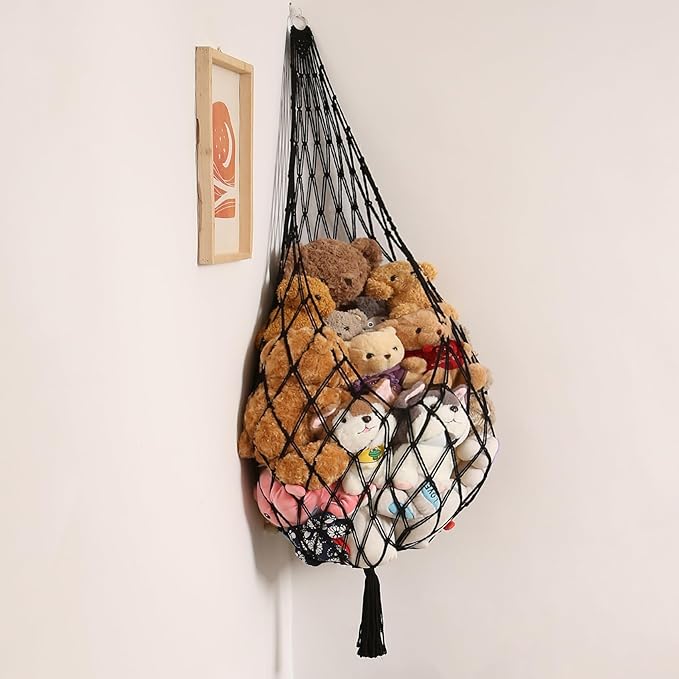 Novel Amdermi Stuffed Animal Hammock Corner Hanging Net for Stuff Aniaml Storage Macrame Toy Display Plush Toy Holder-Perfect for The Tiny Space Walls (Black, XXL)