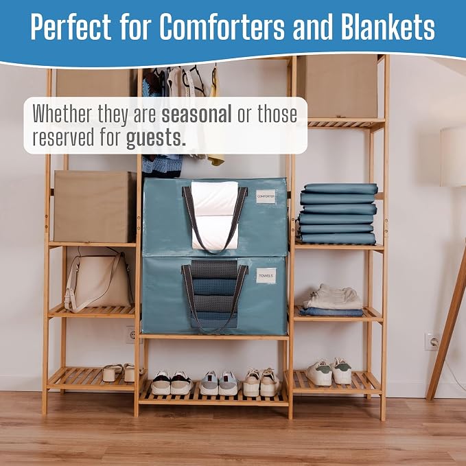 VENO 4 Pack Heavy Duty Moving Bags, Clothes and Comforter Storage Bags with Clear Window, College Dorm Essentials Packing Supplies, Foldable Boxes Alternative (Shiny Light Blue, 4 Pack)