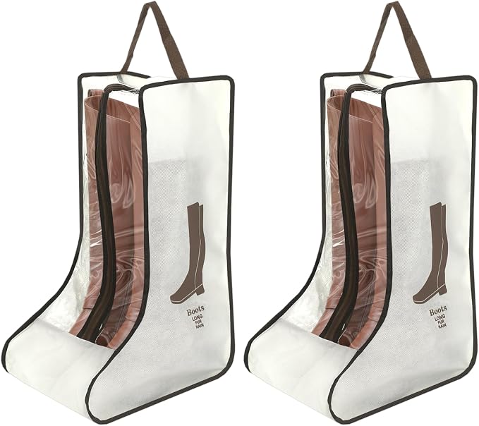 2 Pack Beige Boot Storage Bag, Portable Dust Proof Boot Bags for Cowboy Boots, Shoe Cover Protector Bag for Boots Storage and Organizer Packing, Tall Boot Storage Carry Bag for Travel Daily Use