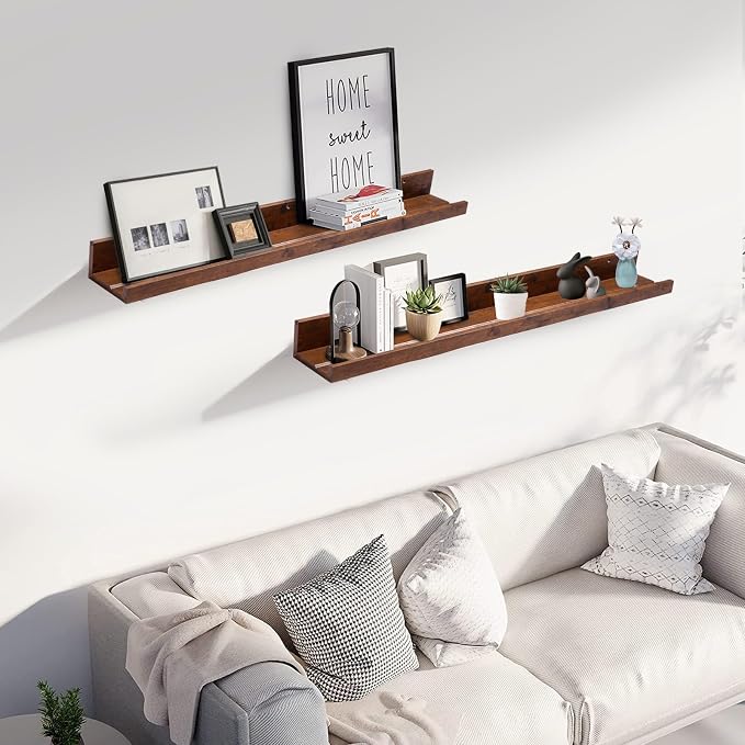 Muzilife 35.4" Large Floating Shelves Wood Wall Shelf with Lip, 2Pcs, Honey | FSC-Certified Wood | 20 lbs Capacity | Space-Saving | Hanging Shelf | Wall Decor| Bedroom,Living Room,Bathroom,Kitchen,Office
