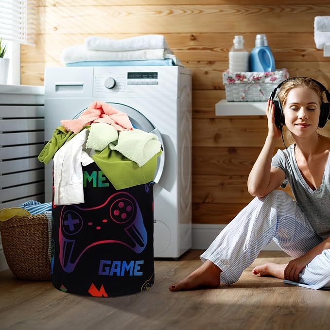 Zhehao 2 Pcs Gamer Laundry Basket Boys Kids Laundry Hamper Gamer Room Decor Gaming Storage Basket Hamper Clothes Organizer Nursery Toy Storage Bin for Gifts Bedroom Bathroom Decoration(Fresh)
