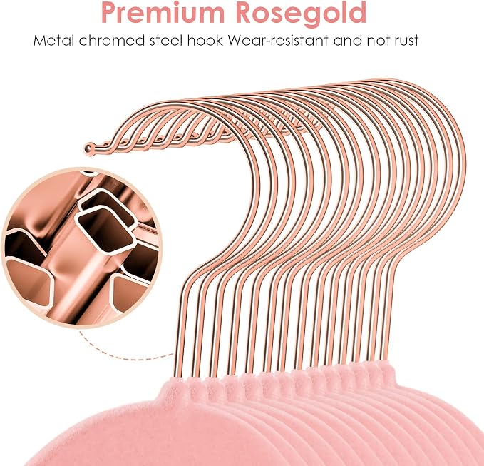 DUDUCOFU Velvet Hangers Non Slip Felt Hangers, 50 Pack Pink Velvet Clothes Hangers Space Saving Slim with 360 Degree Swivel Hook for Suits Coats, Jackets, Pants, and Dress Clothes