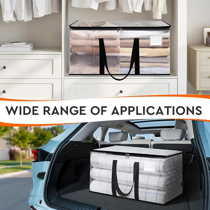 HomeHacks Clear Moving Bags Heavy Duty 10 Pack, Storage Bags with Zipper, Extra Thick Handles & Waterproof Packing Boxes for Moving, Camping, Home Organization 93L/24Gal (28.7"x14.2"x14")