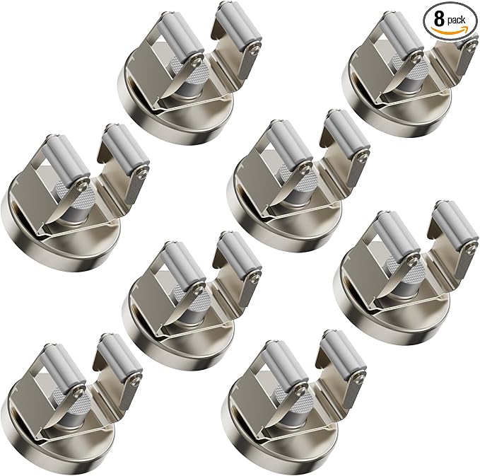 ULIBERMAGNET Magnetic Mop Broom Holder,Heavy Duty Movable Magnetic Tools Holder,Anti-Slip Magnet Mounted Utility Storage Mop Shovel Hanger for Garage, Kitchen, Laundry, Garden(8 Pack/Silver)