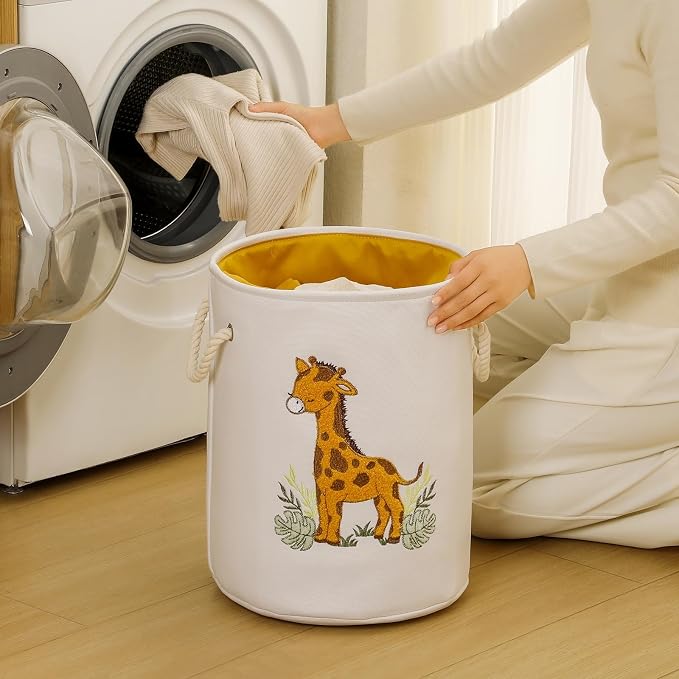 Kids Laundry Basket Baby Hamper for Nursery, Canvas Dirty Clothes Hampers with Drawstring Closure, Jungle Theme Baby Basket, Animal Baskets for Toys Laundry Hamper, Safari Nursery Decor, Giraffe