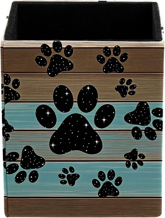 Pen Holder for Desk, Teal Brown Wood Grain Galaxy Paws Pencil Holder, Pen Cup Functional Desk Organizer for Office Supplies