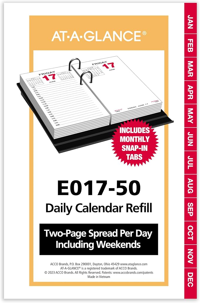 AT-A-GLANCE 2026 Desk Calendar Refill, Daily, 3-1/2" x 6", Standard, Loose-Leaf (E0175026)