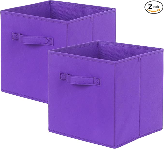 PowerKing Collapsible Storage Cubes with Handles, Fabric Foldable Bins for Closet Shelves, Durable Organization Storage Bins, 10.5'' x 11'' x 10.5'' (2Pack, Violet)