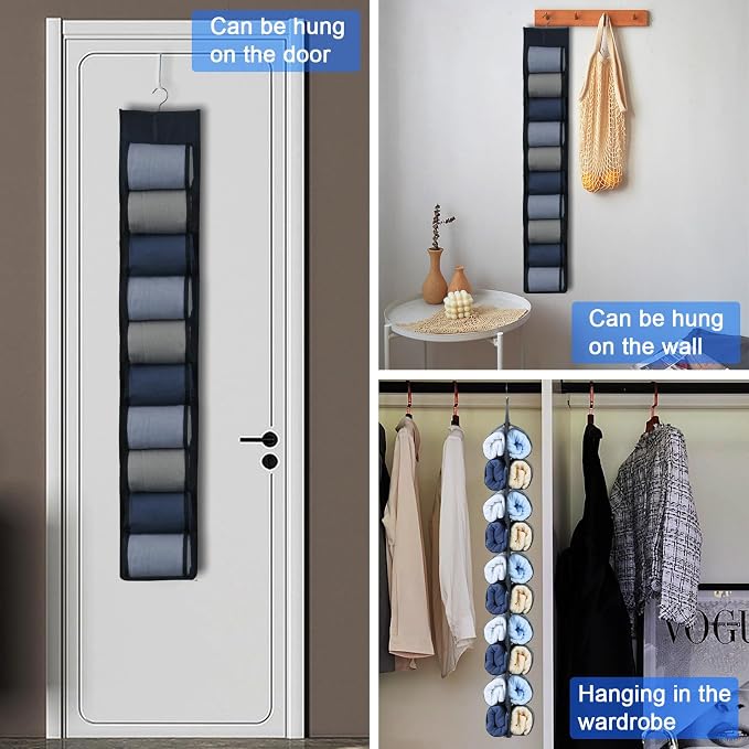 20-Pocket Hanging Legging Organizer for Closet Storage (Black) | Hang on closet rod, behind door, leggings, jeans, scarves neatly. Space-saving design for bedroom, dorm