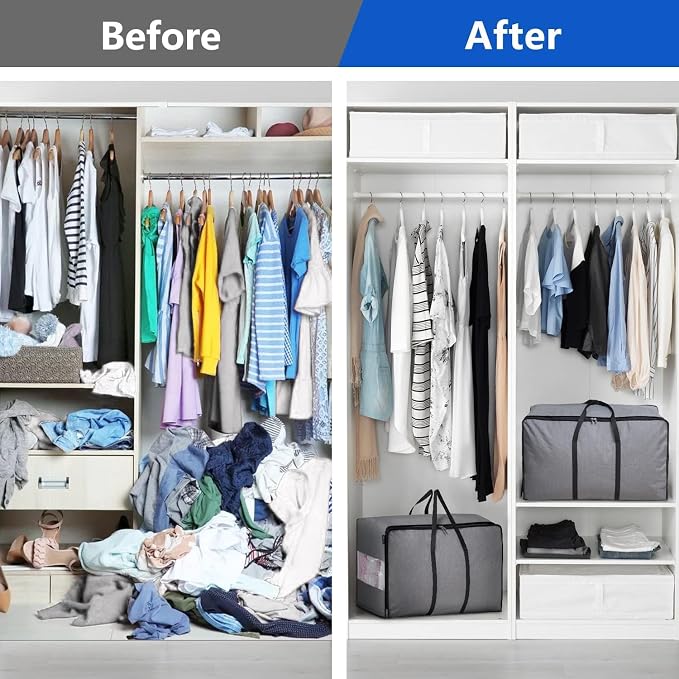 MISSLO Thick Over Size Storage Bag, Folding Organizer Bag, Under Bed Storage, College Carrying Bag for Bedding Comforters, Blanket, Clothes (Grey)