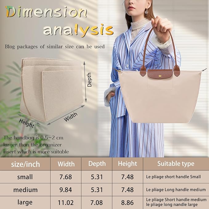 Lckaey Purse Organizer Insert for longchamp(Small) shor thandle Handbags Organizer 1012Beige-S