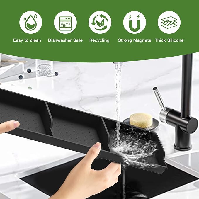 30 Inch Silicone Stove Top Shelf Magnetic for Kitchen, Strong Magnetic Heat Resistant Spice Rack Organizer for Over Stove Oven (Black-two part)