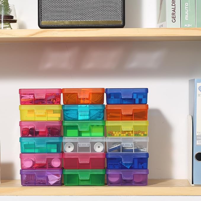 novelinks Plastic Small Storage Containers with Lids for Organizing | 18 Pack, Small Color, Task Boxes for Special Education, Board Game Storage Containers, Balloon Storage Organizer, Mini Box