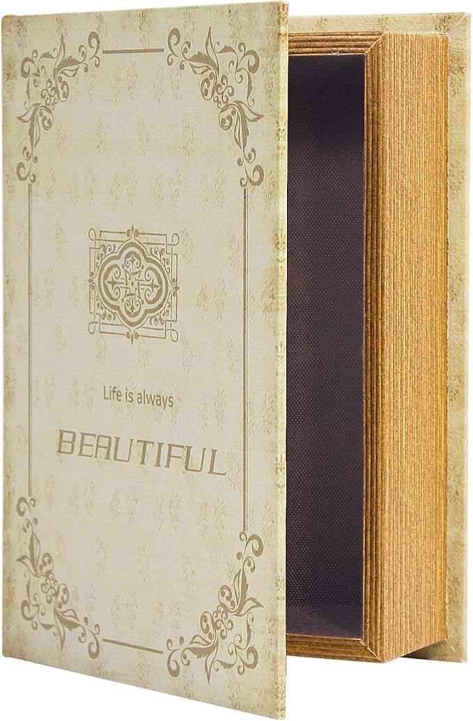 PACOLO Decorative Book Boxes, Faux Wood cover Storage for Hidden Jewelry, Money, and Cash (Life is always Beautiful)