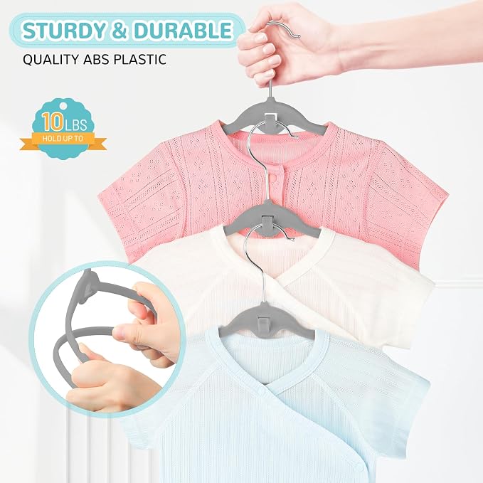 Baby Velvet Stackable Hangers 30 Pack, 11 Inches Gray Kids Clothes Hanger for Closet, Non Slip Toddler Infant Hangers for Nursery, Thin Space Saving Children Felt Hanger with 360° Swivel Hooks