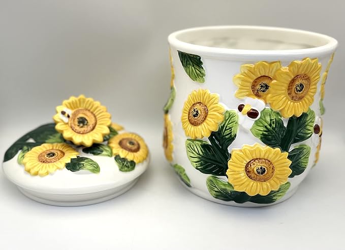 ACK 3-D Sunflower Hand Painted Cookie Jar, 83076