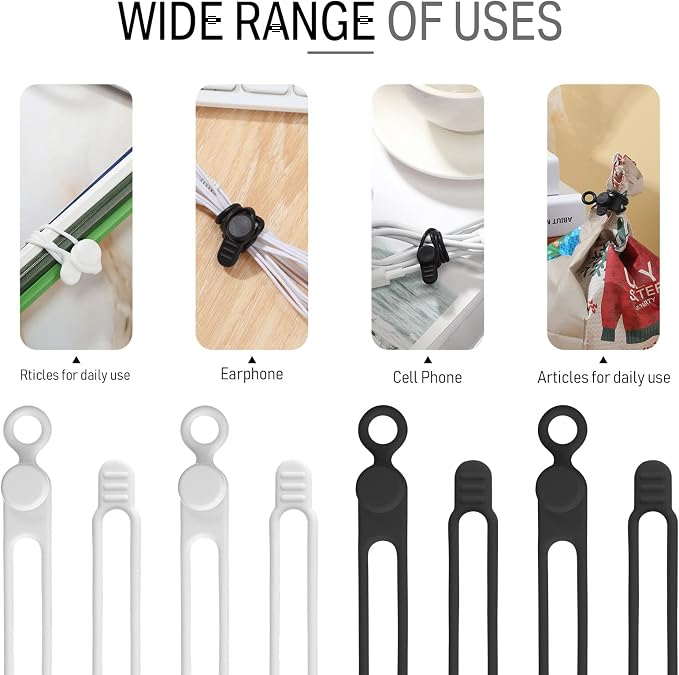 Nuanchu 40 Pcs Silicone Cable Ties Reusable Holder Adjustable Straps Multipurpose Charging Cable Organizer for Fastening Charging Cords Wires(4.17 Inch,Black, White)