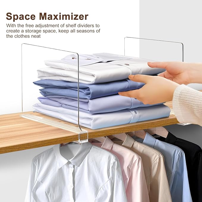 10 Pack Shelf Dividers, Adjustable Shelf Dividers for Closet Organization with Non-Slip Design, Clear Acrylic Shelf Dividers for Clothes, Handbags, Purses, Towels, Bookshelf in Home Organization
