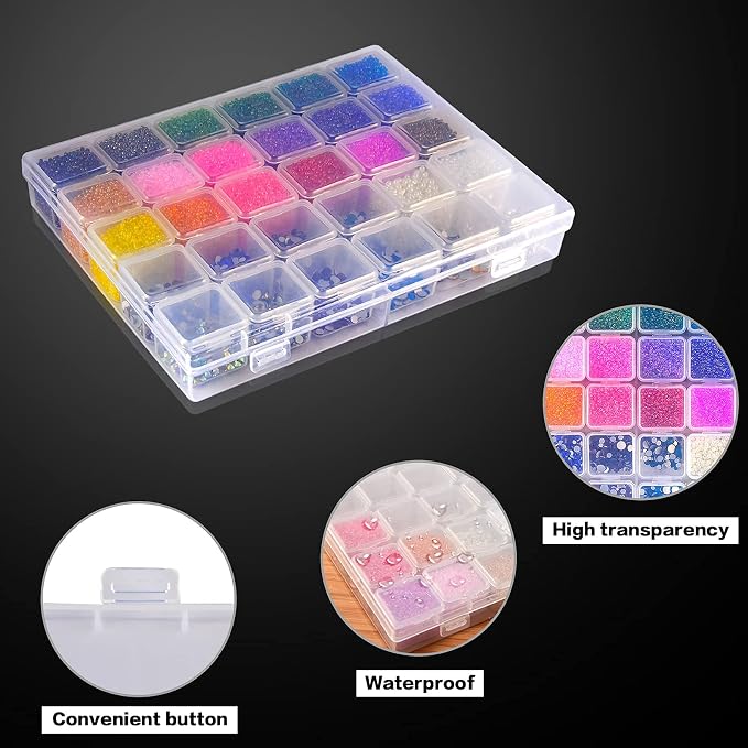 FULLCASE 30-Grid Diamond Painting Storage Box with Clear Containers - Portable Bead Organizer for Diamond Art, Nail Supplies & DIY Crafts (Box Only, No Beads)
