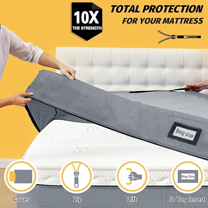 Mattress Bags for Moving and Storage, BETU Waterproof Mattress Protector King Mattress Cover with 8 Heavy Duty Handles and Zipper Extra Thick Moving Supplies for Bed (2 Pack:82x79x13.5 Grey)