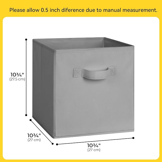 Cupic Cupid 11x11 Storage Cubes, 10 Pack Open Storage Bins with Handles, Storage Cube Organizer for Clothes and Toys, Collapsible Cube Bins for Closet, Shelves, Offices, Gray