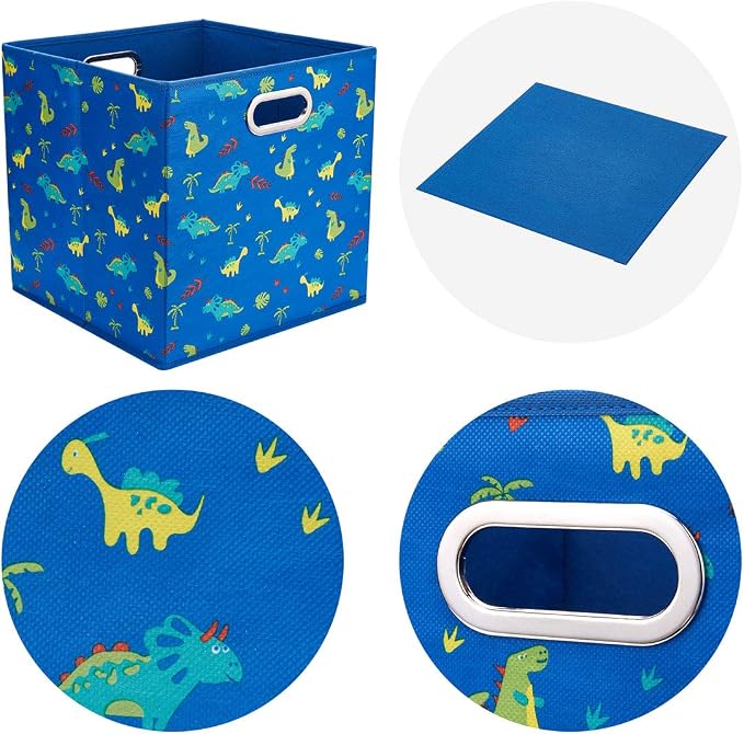 Cloth Storage Bins Set of 4 Thick Fabric Drawers Foldable Cubes Basket Organizer Container with Dual Metal Handles for Shelf Cabinet Bookcase Boxes Sky-Blue 13x13x13 inch