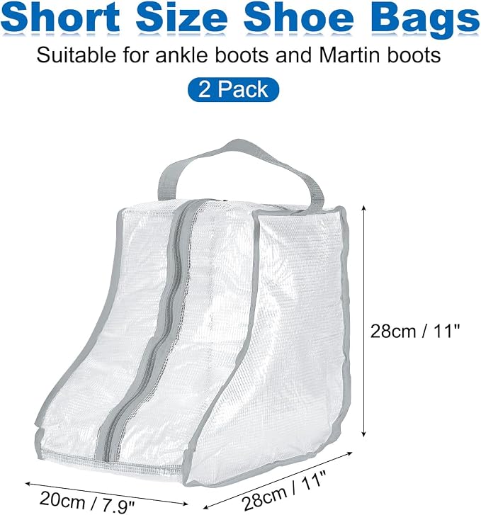 uxcell 2Pack Boot Storage Bag Portable, PVC Shoe Storage Bag with Zipper Clear Boots Cover Protector Bag for Short Boots and Short Boots Storage Travel and Daily Use, Gray Tall