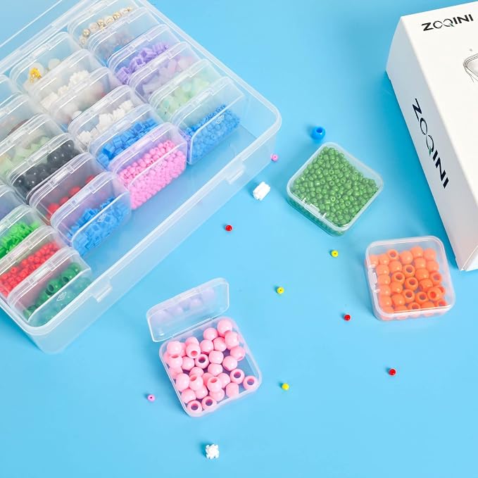 Bead Organizer Box, 56Pcs Small Clear Plastic Storage Containers, 2 Large Craft Organizer Boxes, 2 Sheets Label, Mini Parts Storage Solution for Beading Jewelry Making Diamond Arts Screws Seeds