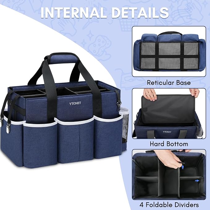 Ytonet Wearable Cleaning Caddy Bag, Large Cleaning Supplies Organizer with 4 Foldable Dividers, Kitchen Caddy Organizer with Handle & Adjustable Shoulder Straps for Cleaners & Housekeeper, Blue