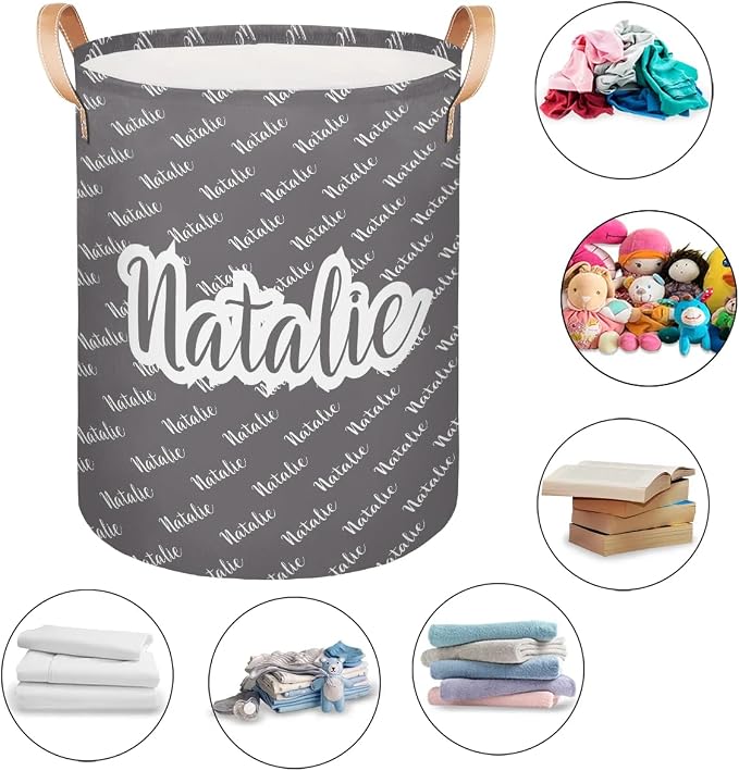 Personalized Laundry Basket, Custom Gift Laundry Hamper, Collapsible Nursery Waterproof Laundry Baskets, Dirty Clothes Toy Hamper with Handles Name Gray