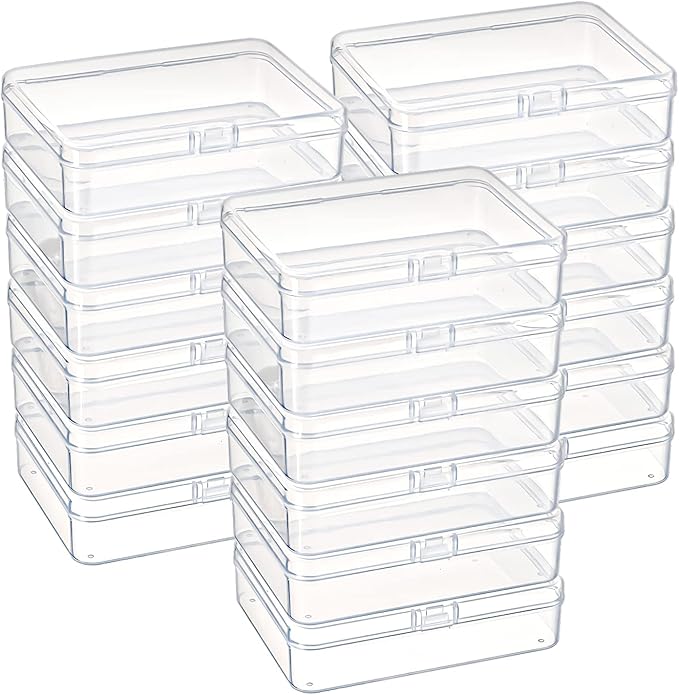 Kingrol 18 Pack Mini Clear Plastic Storage Containers with Lids, 4-1/2 x 3-3/8 x 1-1/8 Inch Empty Hinged Boxes for Beads, Jewelry, Tools, Craft Supplies, Flossers, Fishing