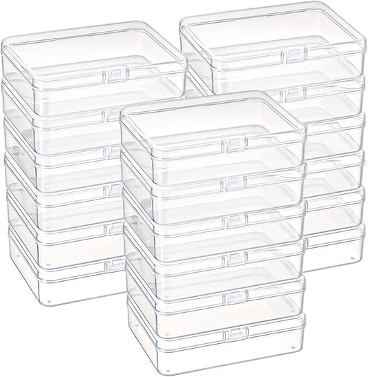 Kingrol 18 Pack Mini Clear Plastic Storage Containers with Lids, 4-1/2 x 3-3/8 x 1-1/8 Inch Empty Hinged Boxes for Beads, Jewelry, Tools, Craft Supplies, Flossers, Fishing