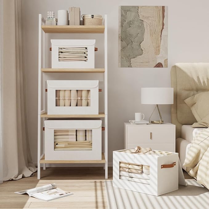 Storage Box for Shelves,White Basket,17.7x11.8x11.8 In,5Pack | Sturdy Storage Baskets with Lids,Shelf Boxes with Handles and Window,Fabric Closet Containers,Decorative Drawer Bins for room