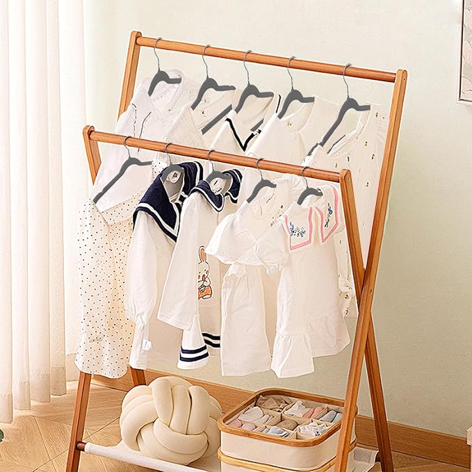 Baby Velvet Hangers Non-Slip Space Saving Swivel Hook 32 Pack Gray