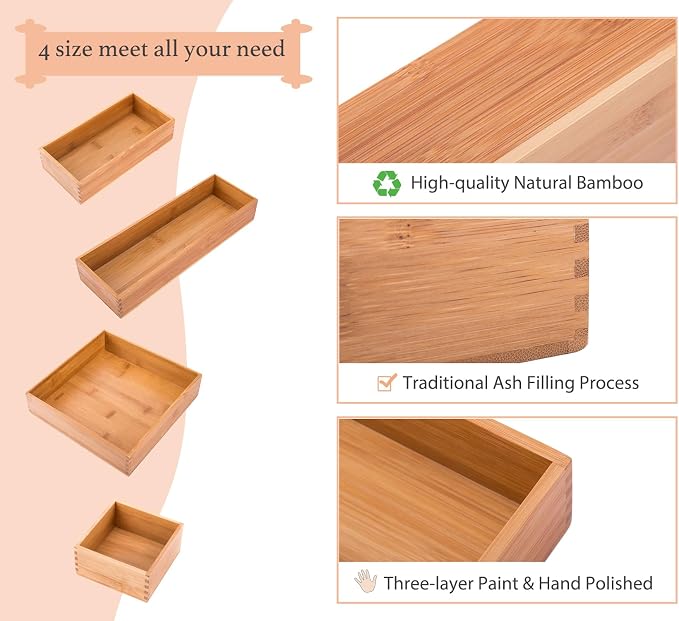 Bamboo Wardrobe Clothes Jewellery Organizer Box Square Oragnizer Boxes Wooden Snack Nut Storage Boxes, Bamboo 8"*8"