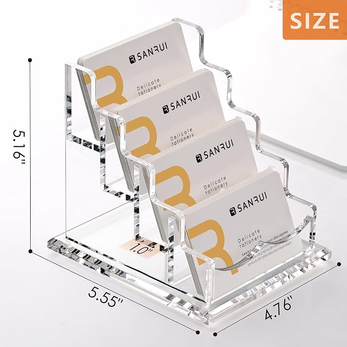 SANRUI Clear Acrylic Business Card Holder for Desk Display Stand Holders Organizer Rack, 4 Tier 4 Pocket, Holds 200 cards