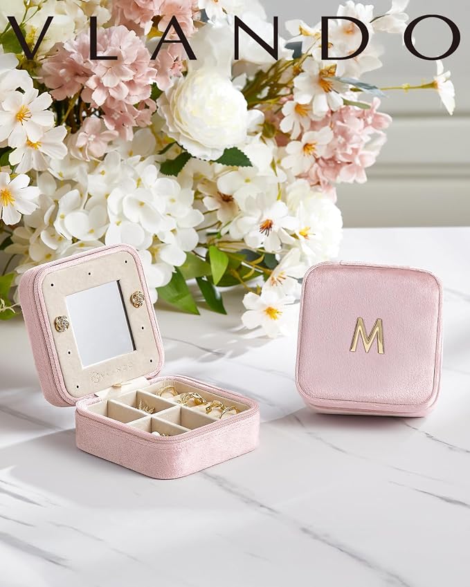 VLANDO Travel Jewelry Case for Women Girls, X Initial Jewelry Box, Travel Jewelry Case for Women, Jewelry Box, Gifts for Girls - Letter X, Pink