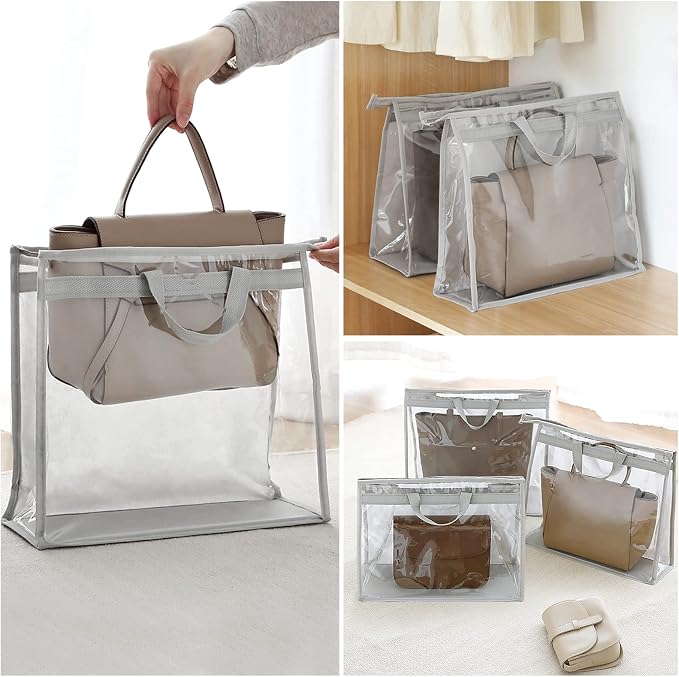 Outgeek 3PCS Purse Storage Bag Organization Purse Dust Bag Organizer Clear Plastic Lightweight Protective Waterproof Handbag Protector