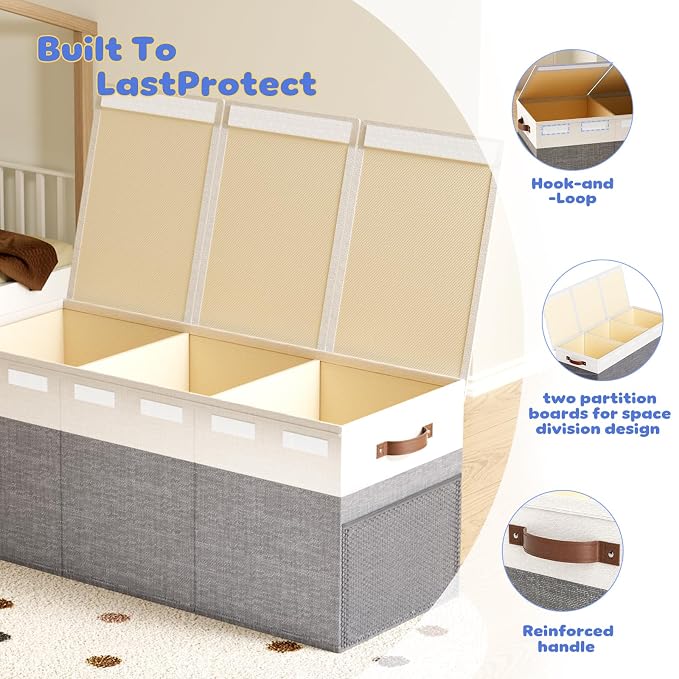Dayacoco Extra Large Toy Box Chest with Lids, Collapsible Sturdy Kids Toy Storage Organizer Boxes for Boys Girls, Collapsible Sturdy Toys Chest Storage Organizer Bin Basket, Gray