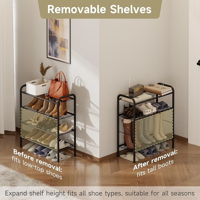 Shoe Rack,Long Shoe Organizer for Closet,Wide Shoe Storage for Entryway, 4 Tier Sturdy Metal Free Standing Shoe Shelf