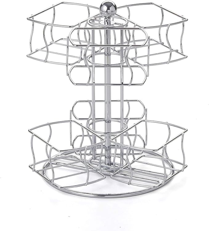 Nifty Tea Bag Spinning Carousel – 6 Compartments, Up to 60 Tea Bags Storage, Spins 360-Degrees, Lazy Susan Platform, Modern Chrome Design, Home or Office Kitchen Counter Organizer